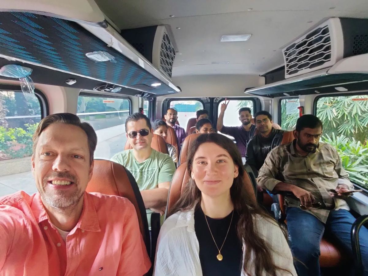 Offsite bus selfie — the adventure begins